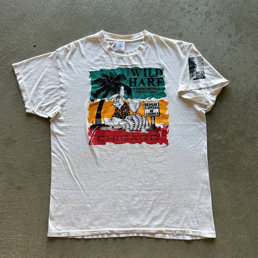 Vintage 90s The Wild Hare Shirt Size Large White Conscious Vibes Chicago Reggae